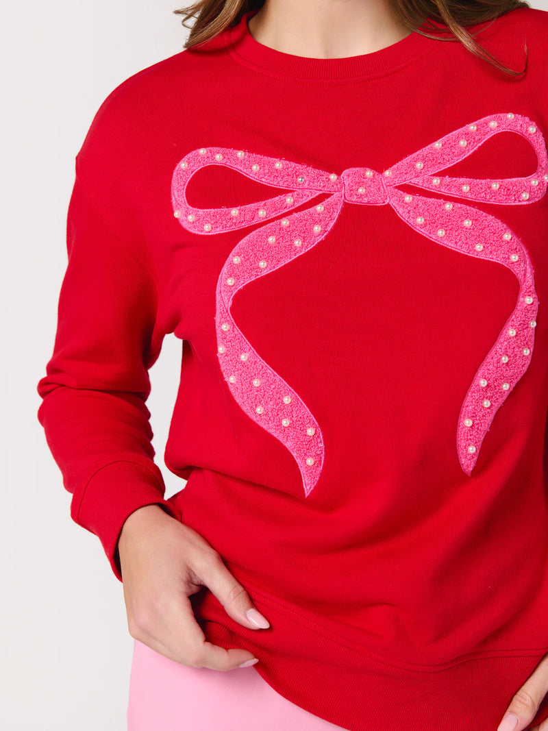 Pearl Bow Classic Sweatshirt, Red