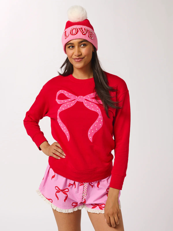 Pearl Bow Classic Sweatshirt, Red