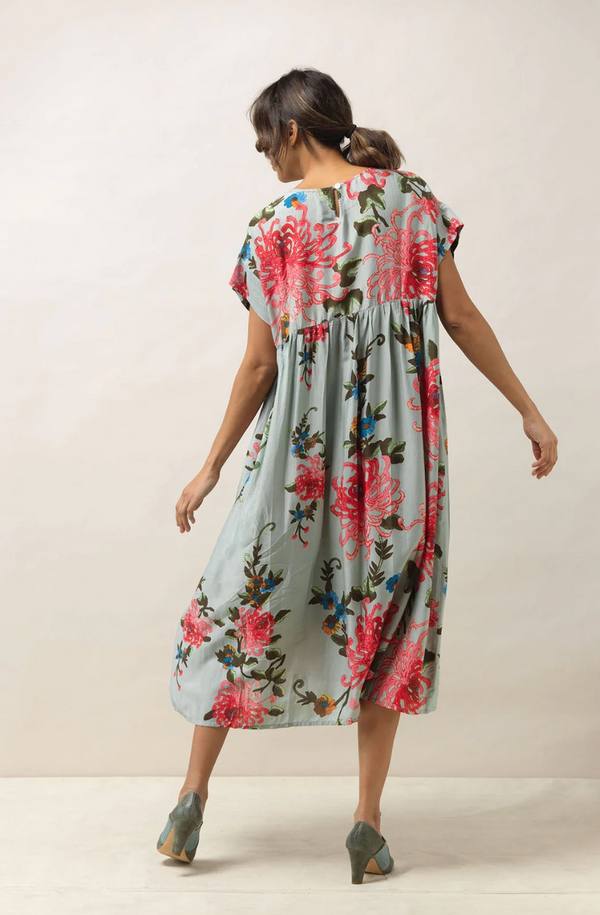 Chrysanthemum Aqua Pleat Dress
