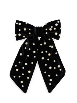 Shiraleah Velvet And Pearls Bow Clip, Black
