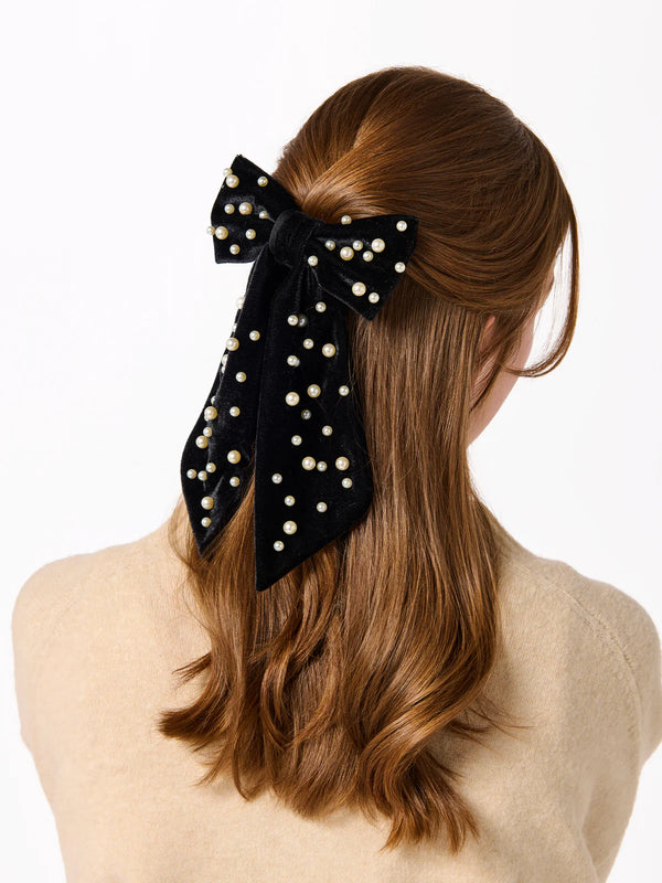 Shiraleah Velvet And Pearls Bow Clip, Black