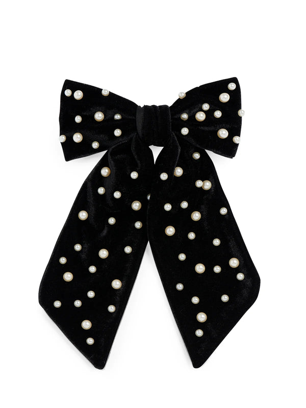 Shiraleah Velvet And Pearls Bow Clip, Black