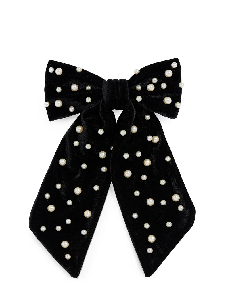 Shiraleah Velvet And Pearls Bow Clip, Black