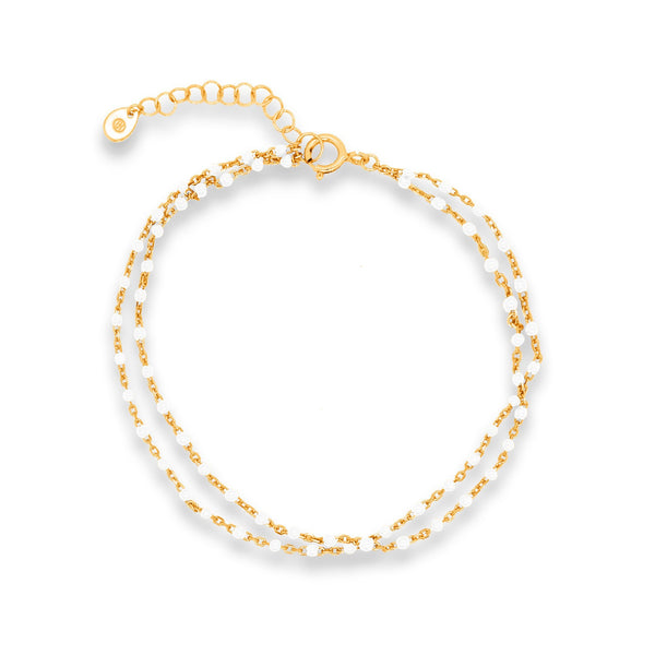 Sterling Silver Gold Vermeil Double Strand Beaded Enamel Bracelet