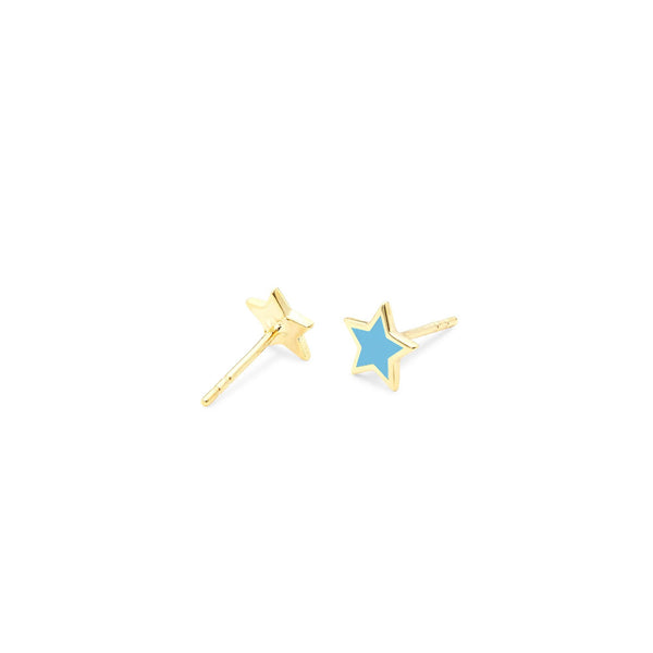 Sterling Silver Gold Vermeil Enamel Star Studs - Blue and White