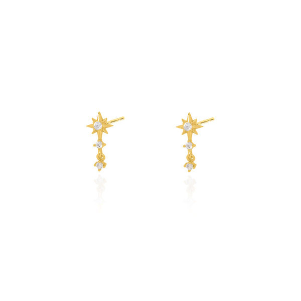 Sterling Silver CZ Starburst Drop Studs Earrings