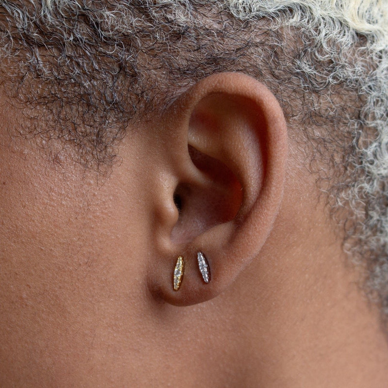 Sterling Silver Gold Vermeil CZ Elliptic Stud Earrings