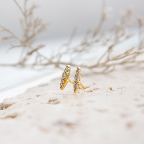 Sterling Silver Gold Vermeil CZ Elliptic Stud Earrings