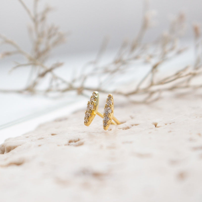 Sterling Silver Gold Vermeil CZ Elliptic Stud Earrings