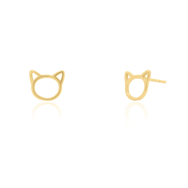 Sterling Silver Gold Vermeil Hollow Cat Studs