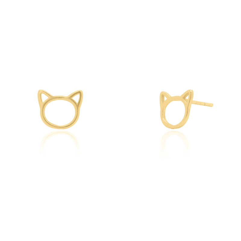 Sterling Silver Gold Vermeil Hollow Cat Studs