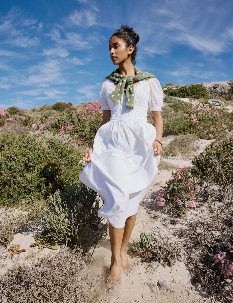 White Milkmaid Puff Sleeve Tula Midi Dress – Cassine