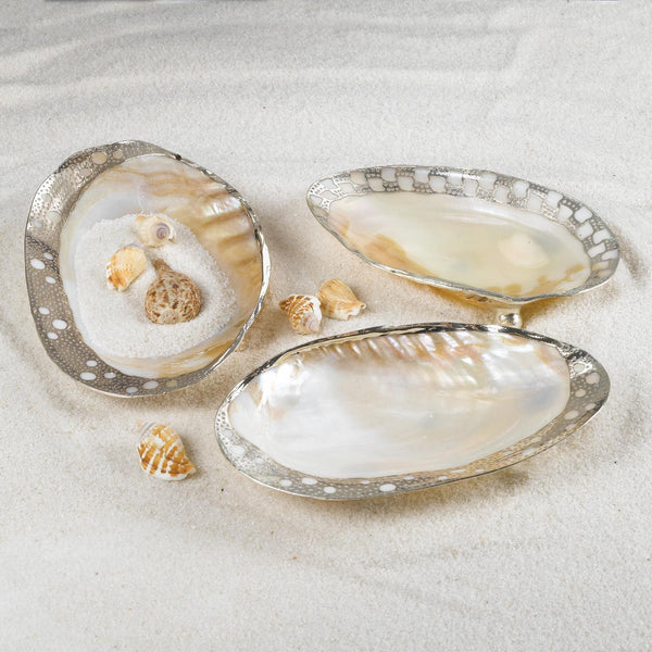 Ornamented Cabebe Shell Decorative Footed Tray Assorted 3 Designs