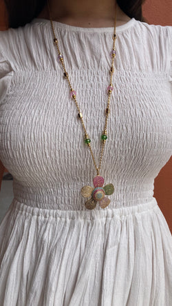 Long Flower Necklace - Multi-Color