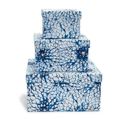 Indigo Block Print Set of 3 Cotton Paper Nesting Boxes Assorted 3 Patterns - Handmade Recycled Cotton Paper