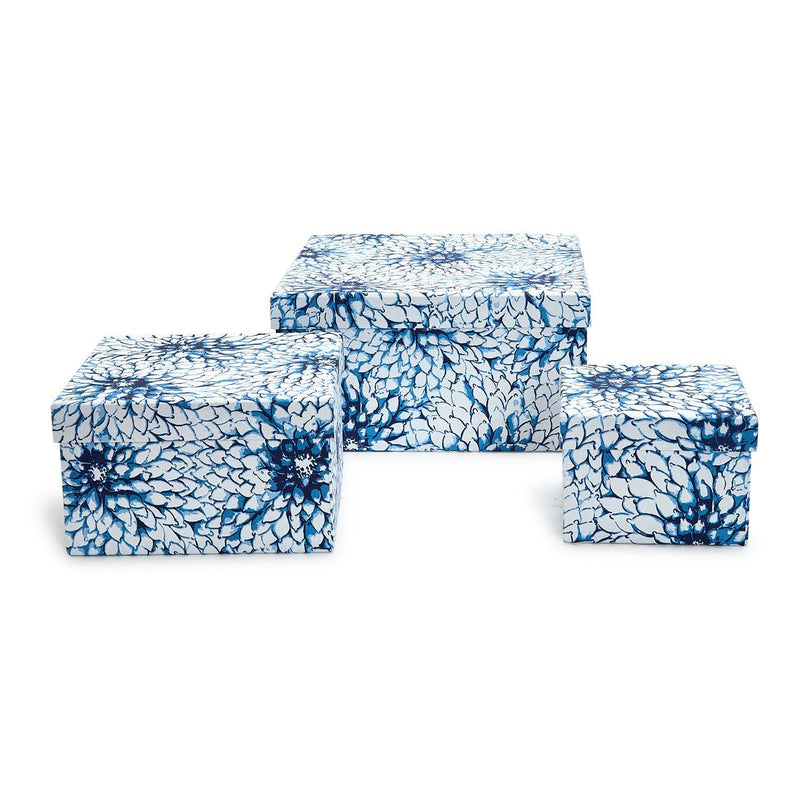 Indigo Block Print Set of 3 Cotton Paper Nesting Boxes Assorted 3 Patterns - Handmade Recycled Cotton Paper