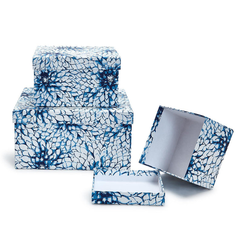 Indigo Block Print Set of 3 Cotton Paper Nesting Boxes Assorted 3 Patterns - Handmade Recycled Cotton Paper