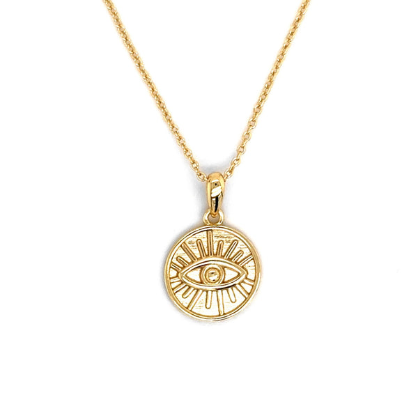 Sterling Silver Gold Vermeil Plain Evil Eye Coin Necklace