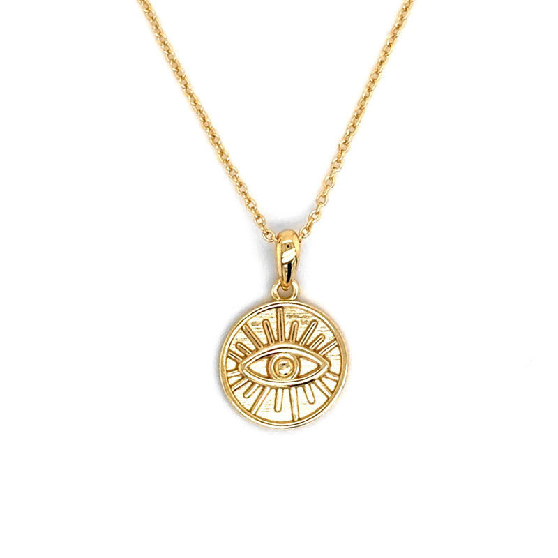 Sterling Silver Gold Vermeil Plain Evil Eye Coin Necklace