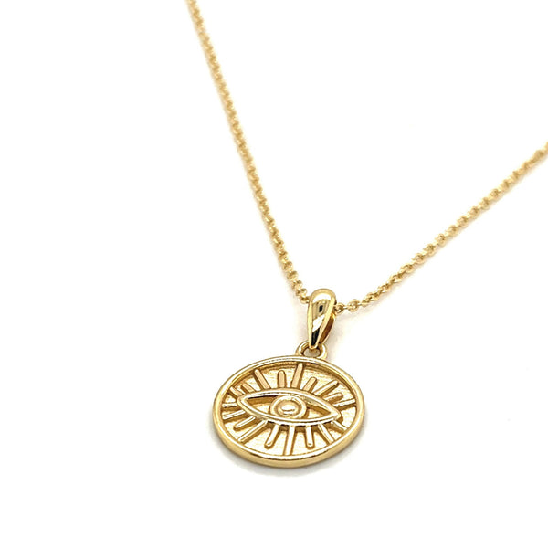 Sterling Silver Gold Vermeil Plain Evil Eye Coin Necklace
