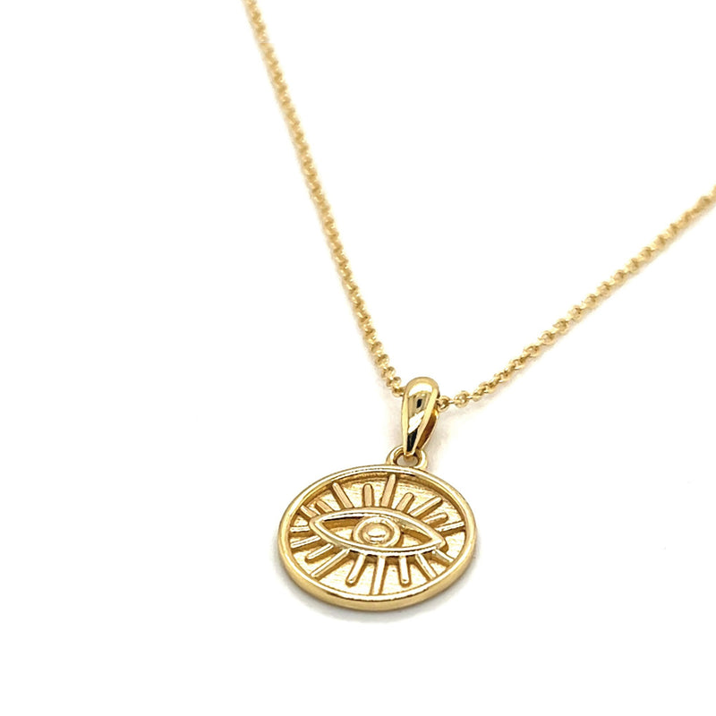 Sterling Silver Gold Vermeil Plain Evil Eye Coin Necklace