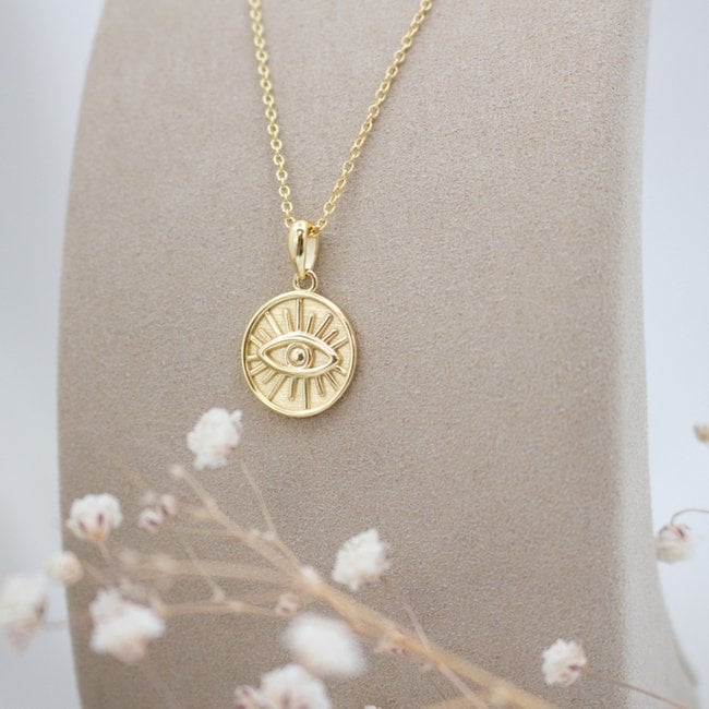 Sterling Silver Gold Vermeil Plain Evil Eye Coin Necklace