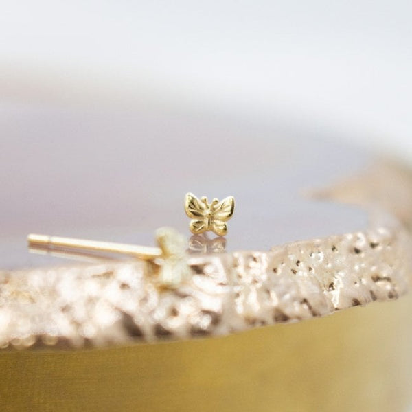 Sterling Silver Gold Vermeil Tiny Detailed Butterfly Studs
