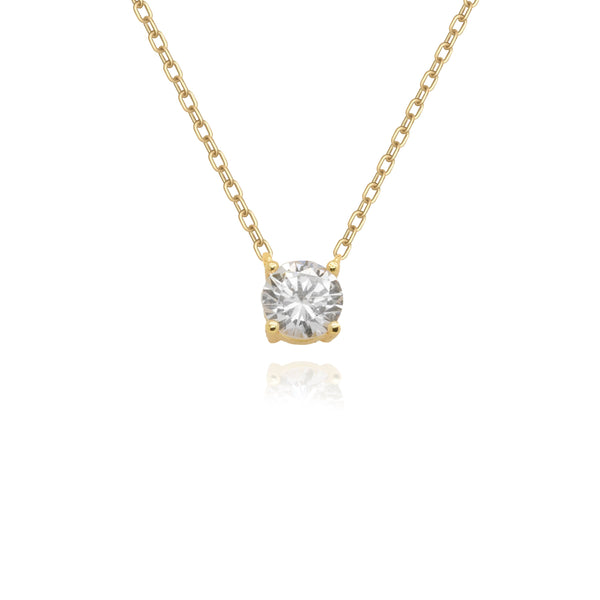 Solitaire diamond Sterling Silver Gold Vermeil 8mm Single CZ Prong Set Necklace