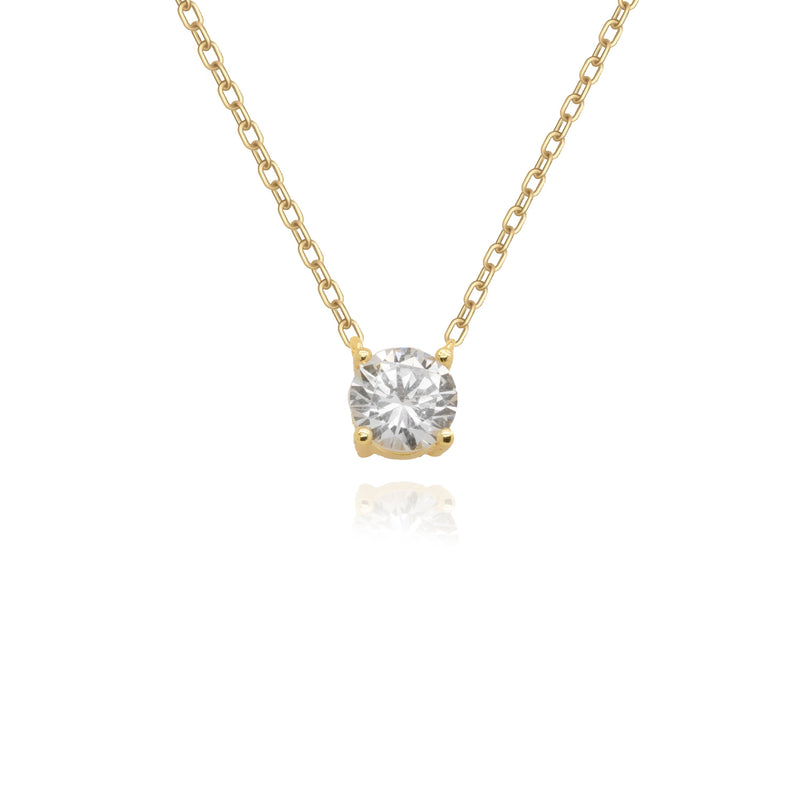 Solitaire diamond Sterling Silver Gold Vermeil 8mm Single CZ Prong Set Necklace