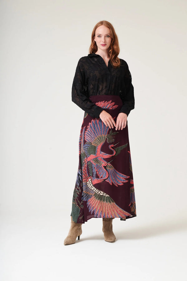 Crane Plum A-line Maxi Skirt