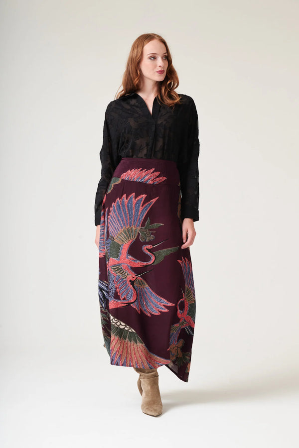 Crane Plum A-line Maxi Skirt