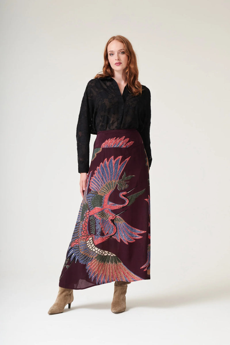 Crane Plum A-line Maxi Skirt