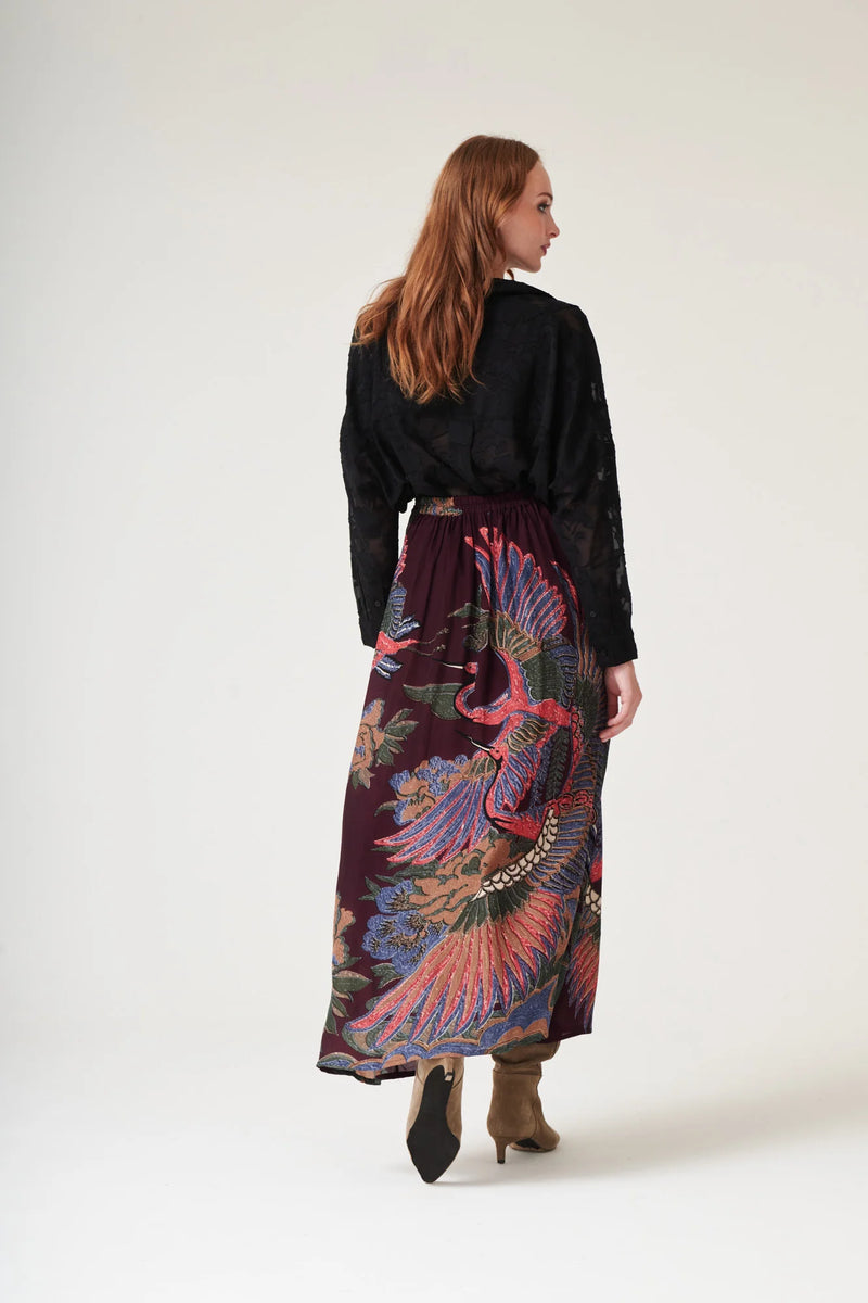 Crane Plum A-line Maxi Skirt