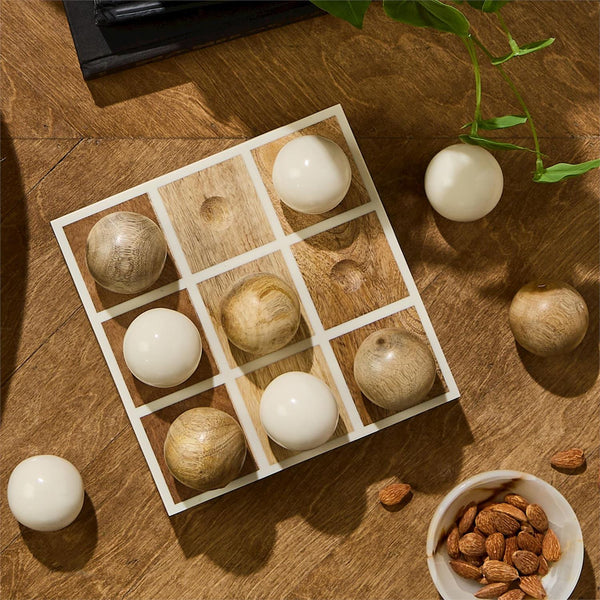 Hand-Crafted Footed Tic-Tac-Toe Game with Round Balls