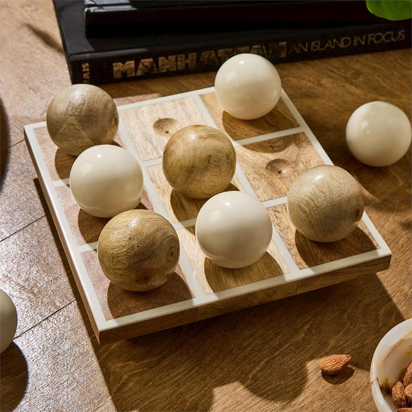 Hand-Crafted Footed Tic-Tac-Toe Game with Round Balls