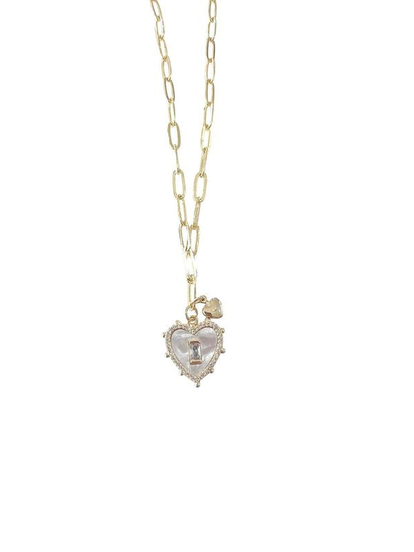 Pearl Heart Neckless with Coloured Gemstone