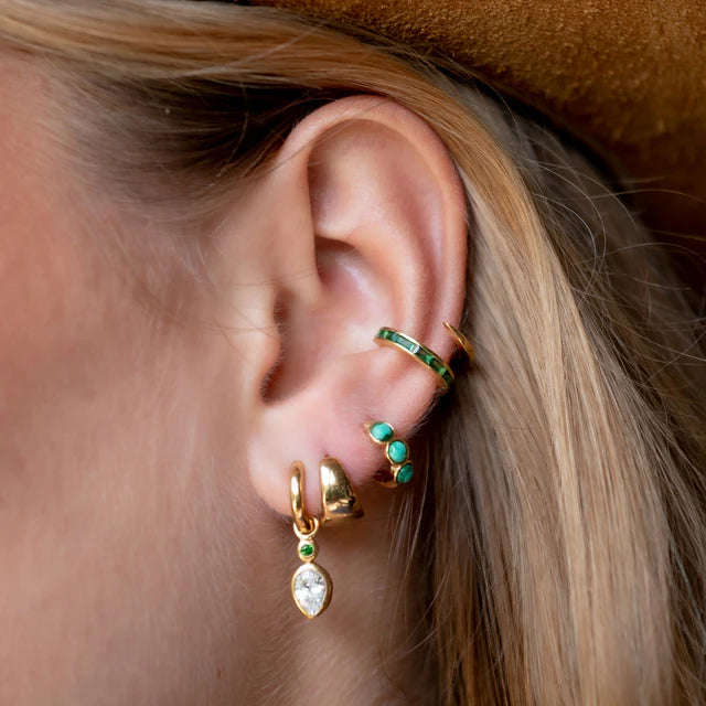 Gold Green Baguette Double Band Small Single Ear Cuff