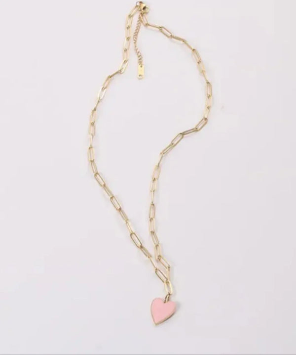 Pink Enamel Heart Necklace