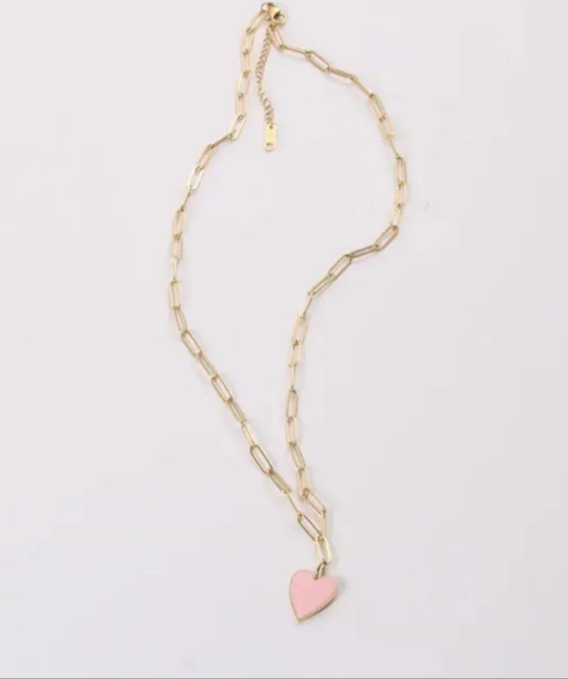 Pink Enamel Heart Necklace