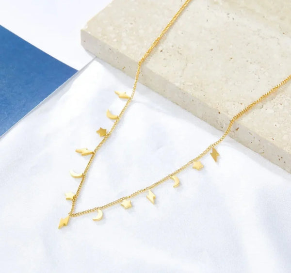 Moon, Stars & Lightning Bolt Necklace