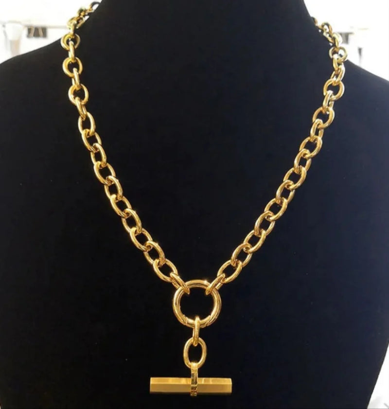 Chunky T Bar Necklace in Gold or Silver