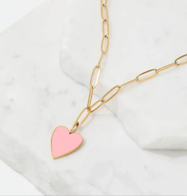 Pink Enamel Heart Necklace