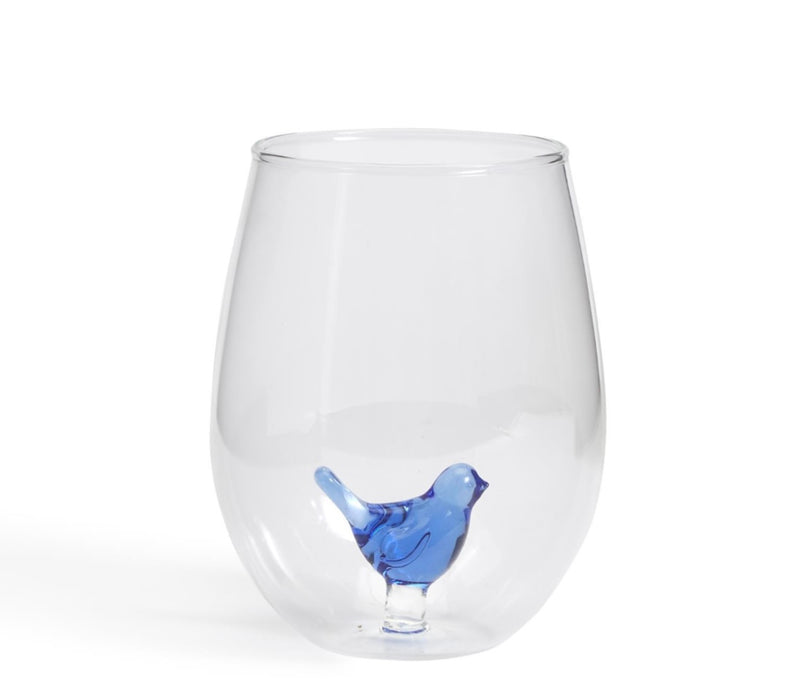 Blue Bird Stemless Wine Glass