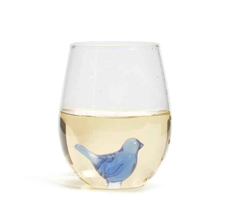 Blue Bird Stemless Wine Glass