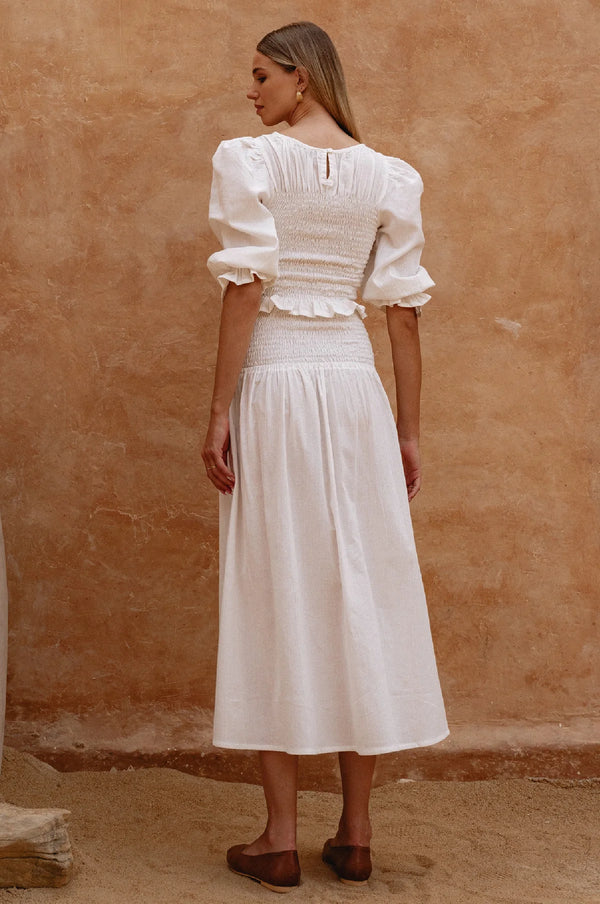 Lavena Smocked Midi Linen Skirt