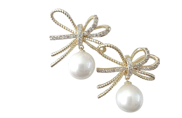 Cassidy Earring Bows with Pearl Drop