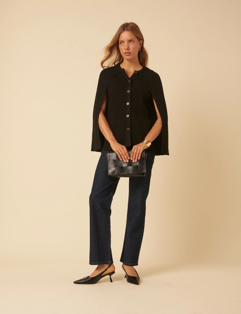 Black Ribbed Cape Cardigan