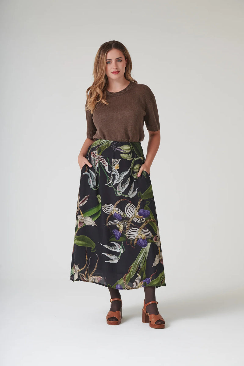 Orchid Black A-line Maxi Skirt