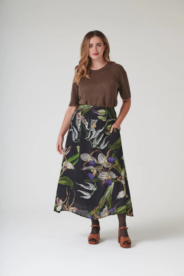 Orchid Black A-line Maxi Skirt