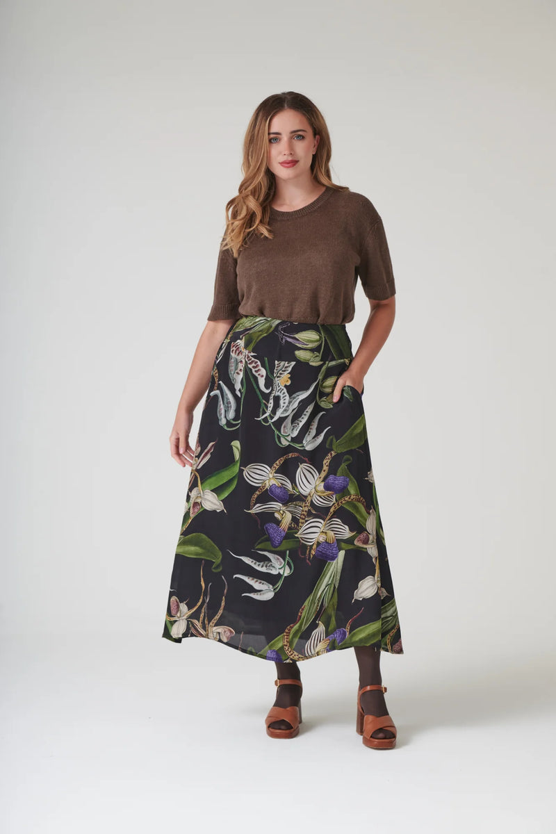 Orchid Black A-line Maxi Skirt